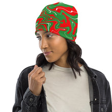 Load image into Gallery viewer, Abstract Christmas Print Beanie (Red/White/Green)
