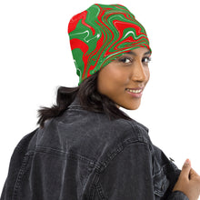 Load image into Gallery viewer, Abstract Christmas Print Beanie (Red/White/Green)
