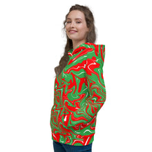 Load image into Gallery viewer, Abstract Christmas Print Unisex Hoodie (Red/White/Green)
