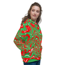 Load image into Gallery viewer, Abstract Christmas Print Unisex Hoodie (Red/White/Green)
