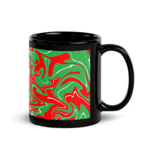 Load image into Gallery viewer, Abstract Christmas Print Black Glossy Mug (Red/White/Green)
