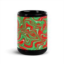 Load image into Gallery viewer, Abstract Christmas Print Black Glossy Mug (Red/White/Green)
