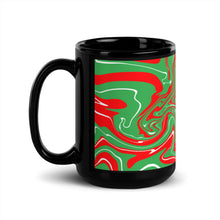 Load image into Gallery viewer, Abstract Christmas Print Black Glossy Mug (Red/White/Green)
