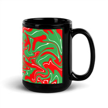 Load image into Gallery viewer, Abstract Christmas Print Black Glossy Mug (Red/White/Green)
