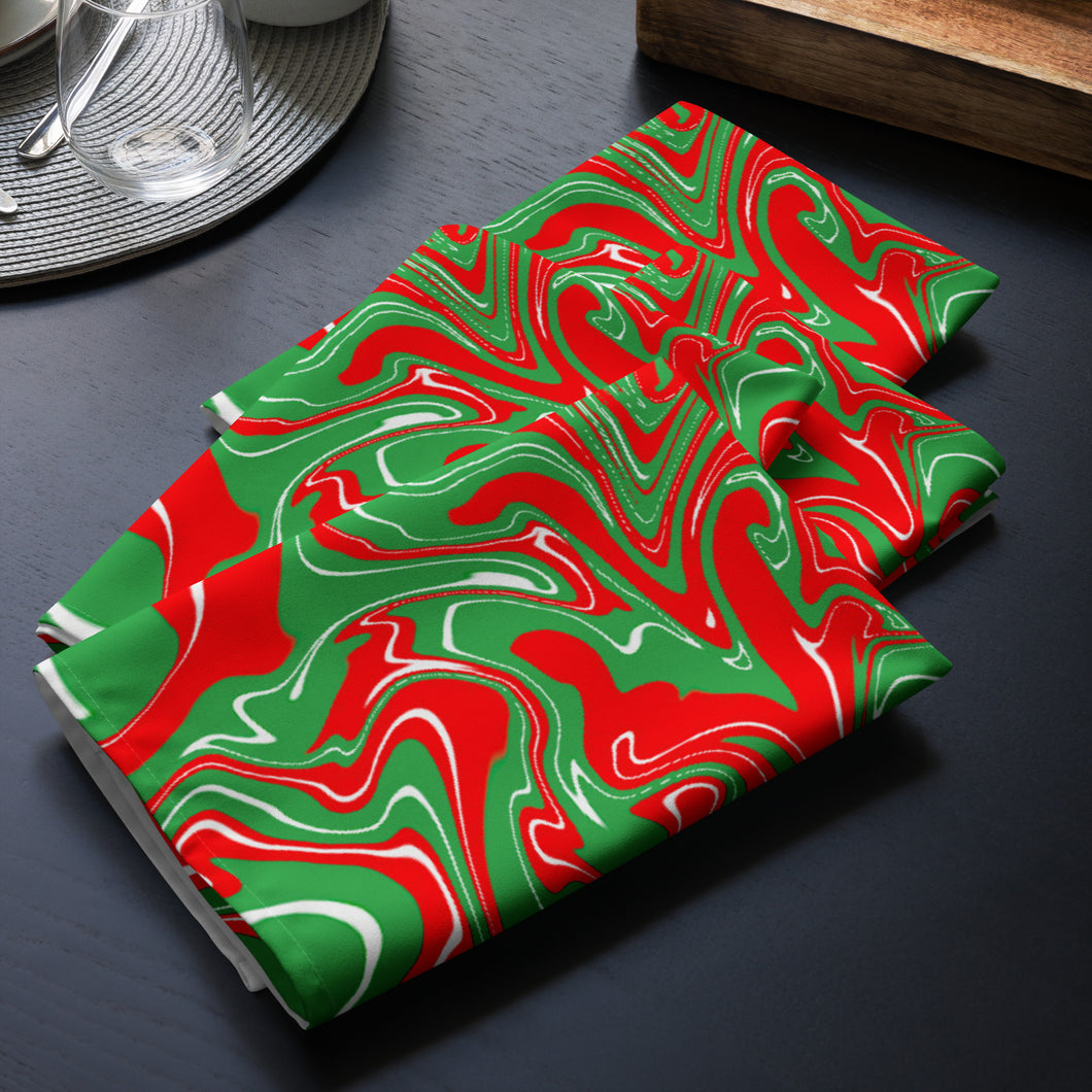 Abstract Christmas Print Cloth Napkin Set (Red/White/Green)