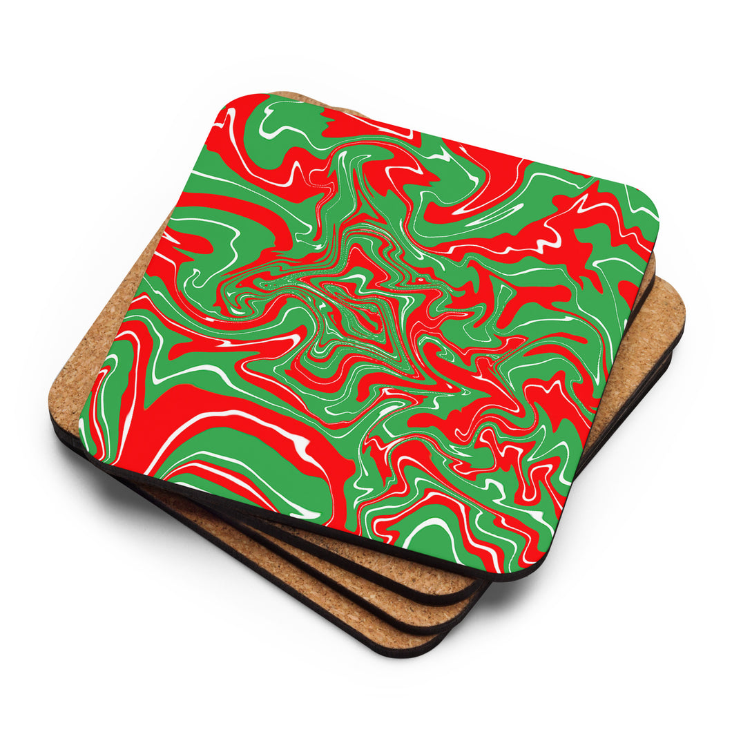 Abstract Christmas Print Cork-back Coaster (Red/White/Green)