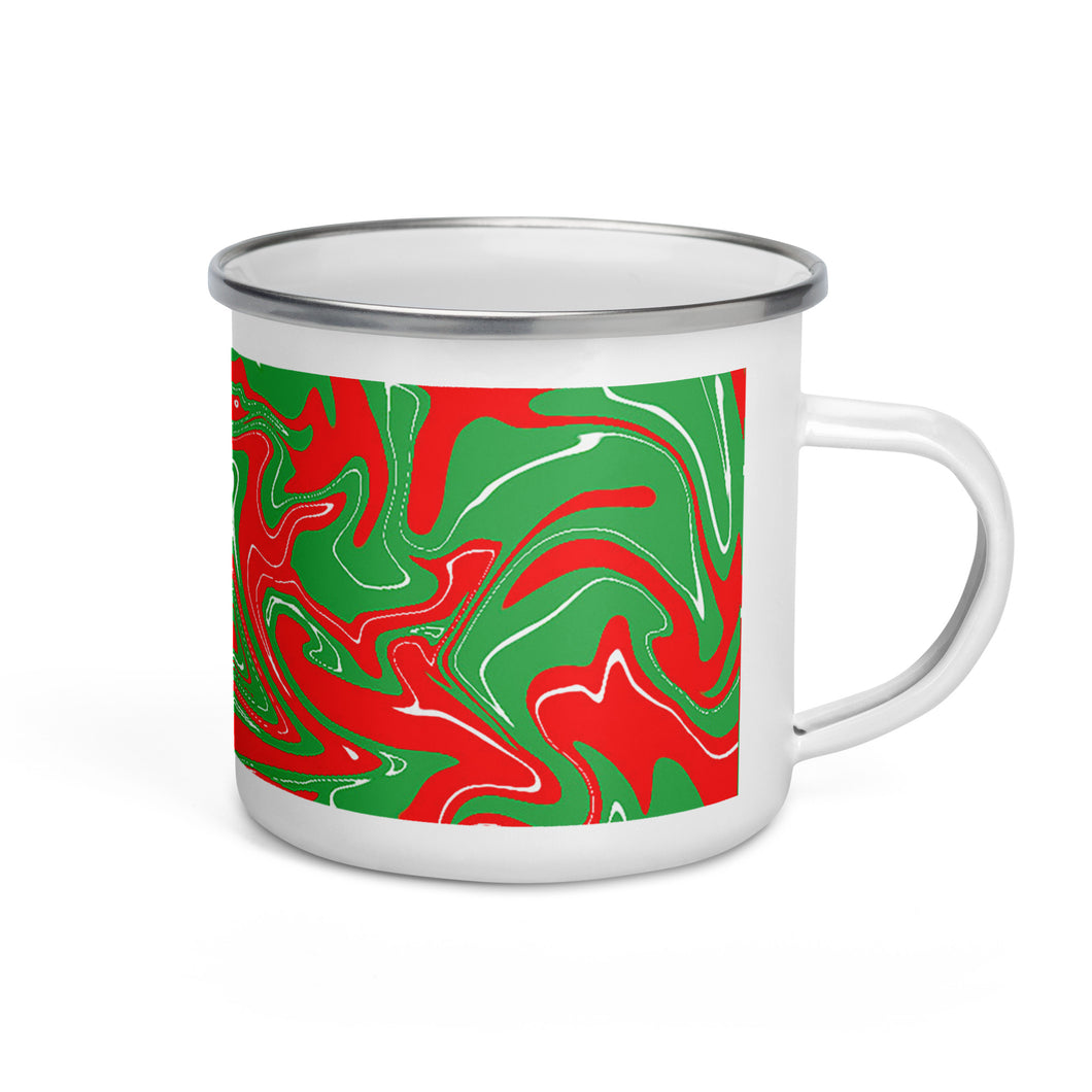 Abstract Christmas Print Enamel Mug (Red/White/Green)