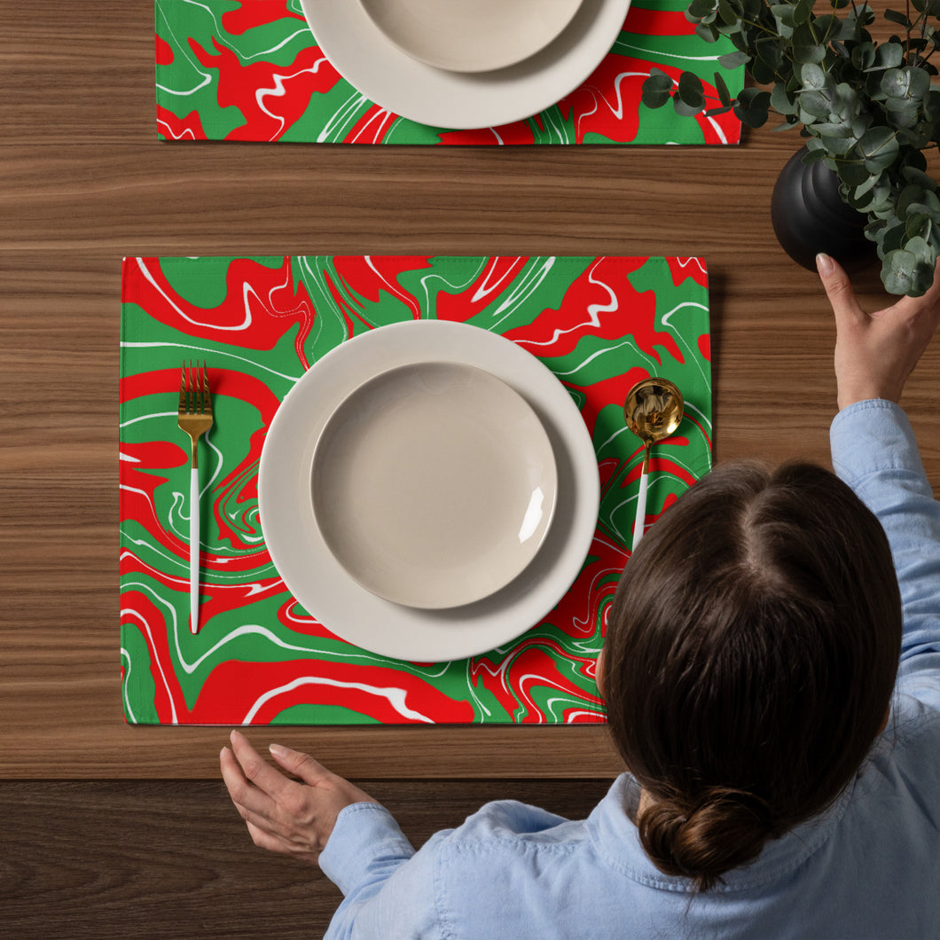 Abstract Christmas Print Placemat Set (Red/White/Green)