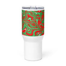 Load image into Gallery viewer, Abstract Christmas Print Travel Mug With Handle (Red/White/Green)
