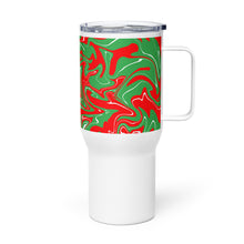 Load image into Gallery viewer, Abstract Christmas Print Travel Mug With Handle (Red/White/Green)
