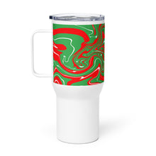 Load image into Gallery viewer, Abstract Christmas Print Travel Mug With Handle (Red/White/Green)
