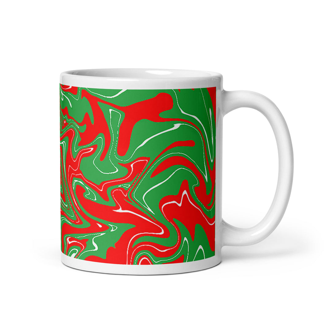 Abstract Christmas Print White Glossy Mug (Red/White/Green)