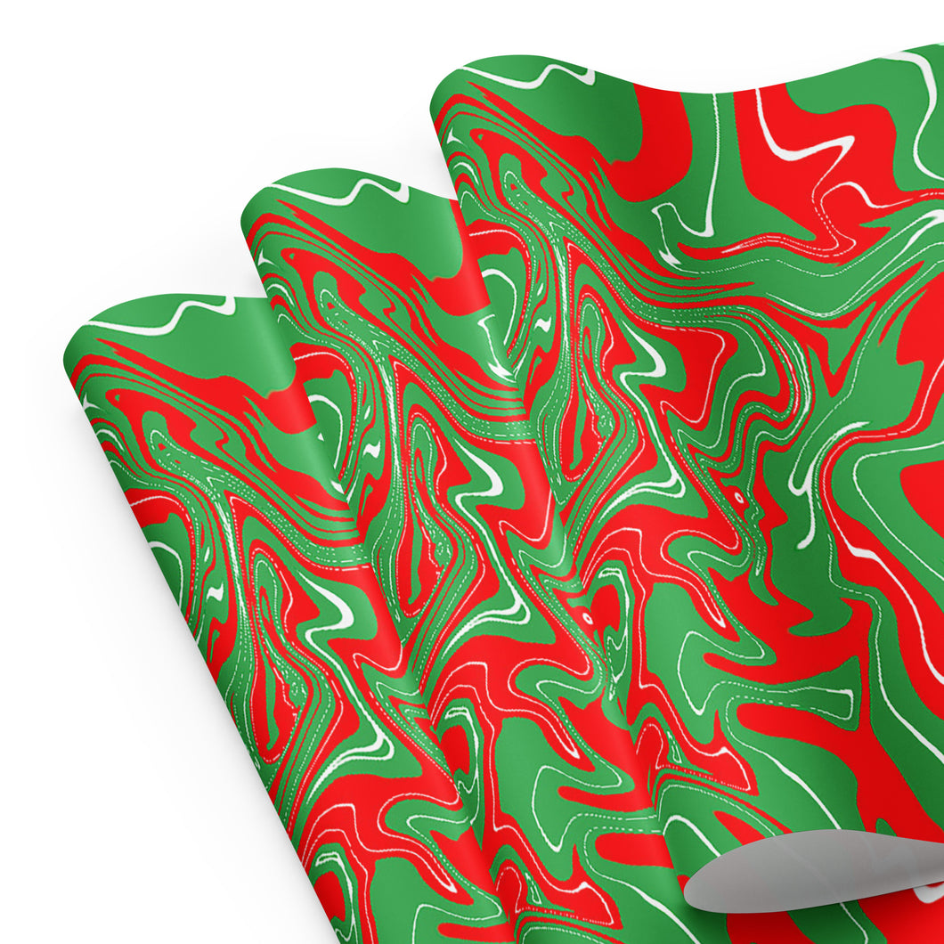 Abstract Christmas Print Wrapping Paper Sheets (Red/White/Green)