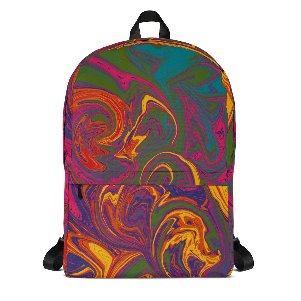 Abstract Print Backpack (Orange/Yellow/Green)