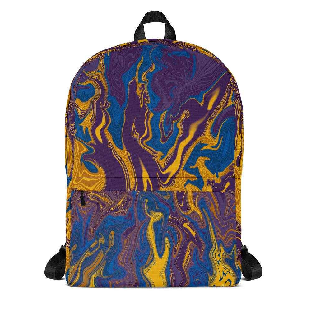 Abstract Print Backpack (Yellow/Purple/Blue)